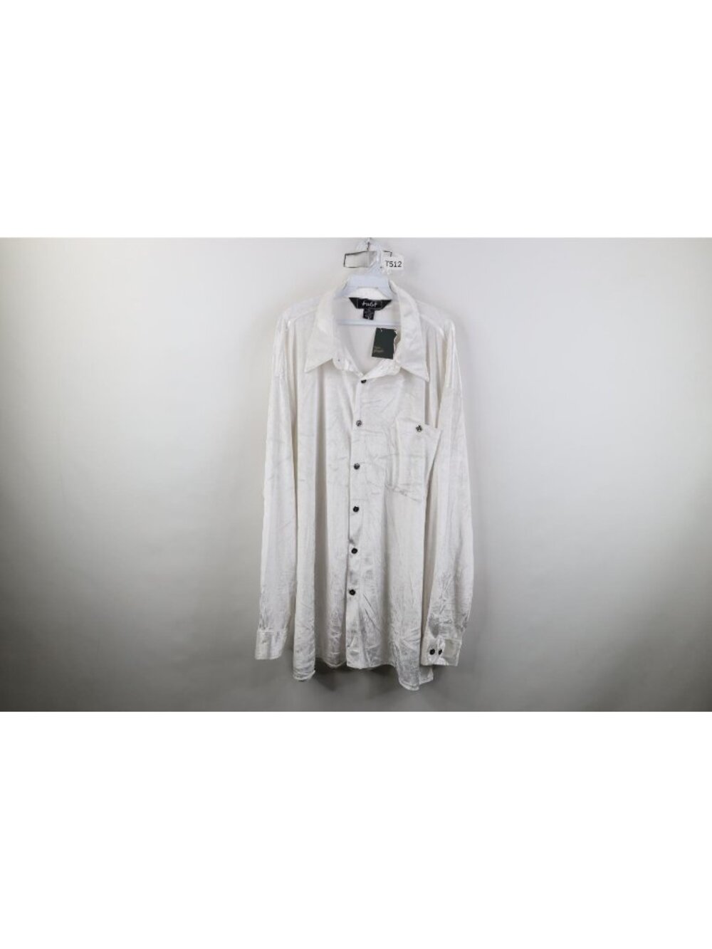 Deadstock Vtg 90s Streetwear Mens 4XL Crushed Velvet Velour Button Shirt White